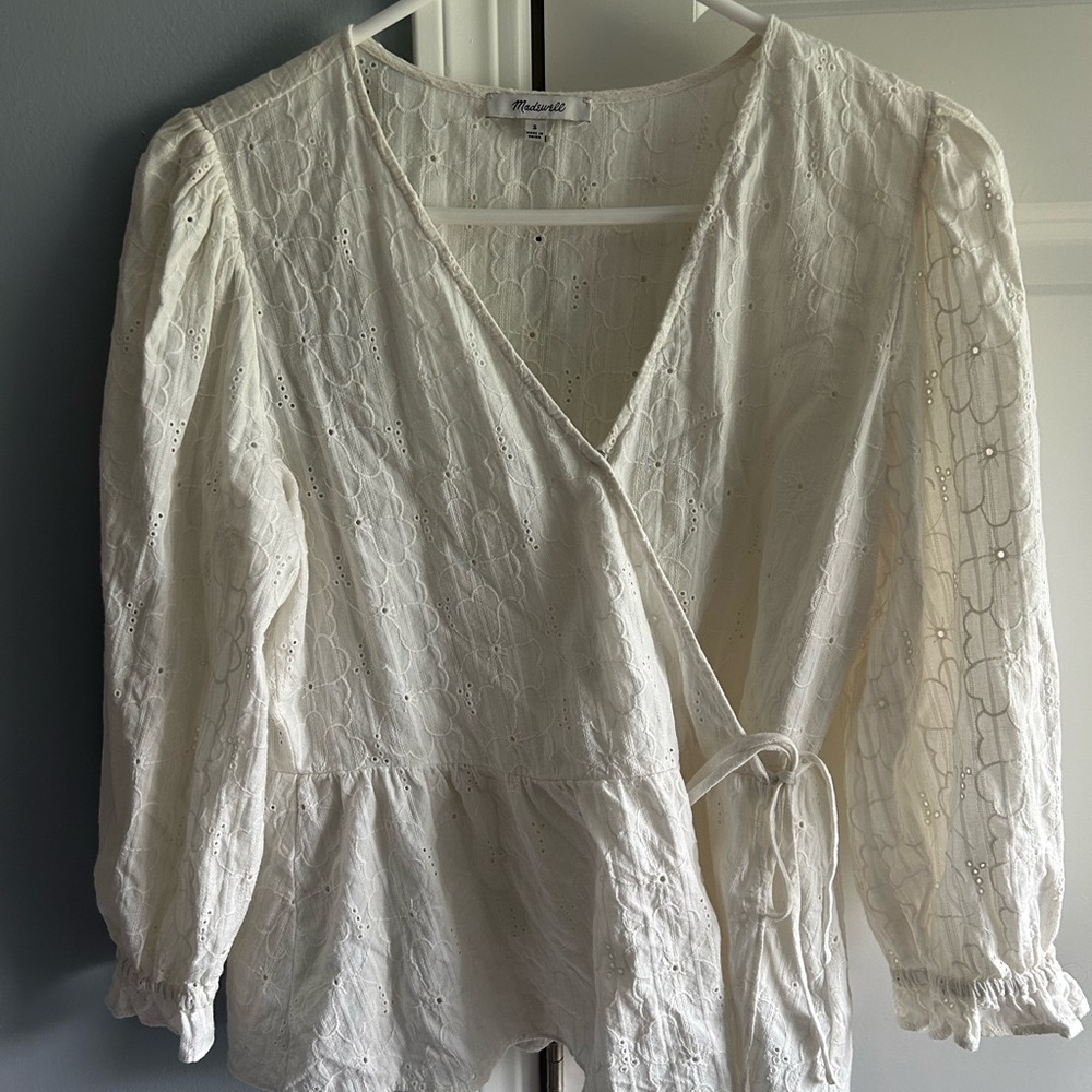 Madewell White Wrap Tie Front Blouse